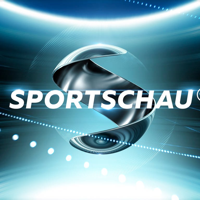 Das Logo der Sportschau (stilisiertes "S" in Kugelform mit "Sportschau"-Schriftzug auf blauem Hintergrund)