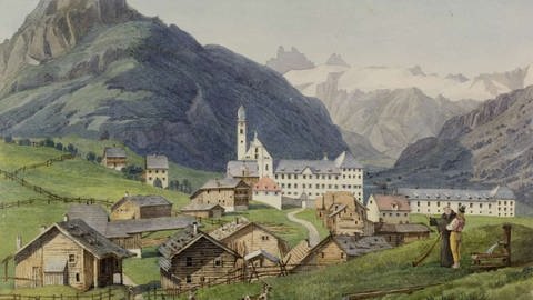 Engelberg (mit Kloster) - Aquarell von Felix Mendelssohn (1831?)