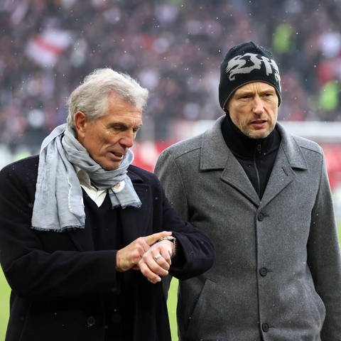 Die VfB-Präsidiumsmitglieder Rainer Adrion (l.) und Christian Riethmüller (Foto: IMAGO, IMAGO / Sportfoto Rudel)