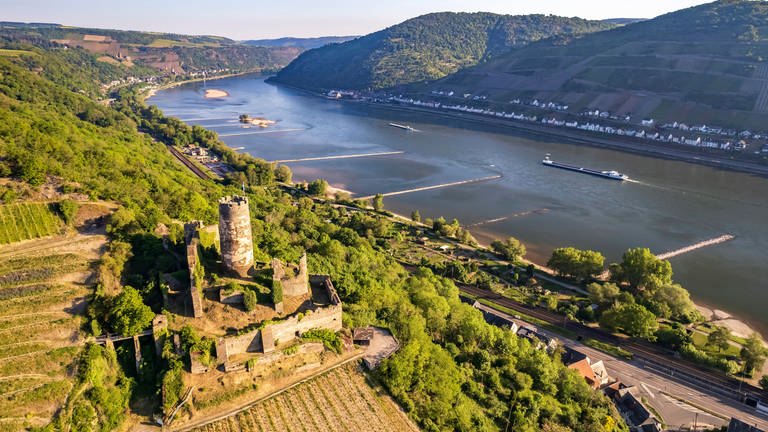 Ruine der Burg Fürstenberg und der Rhein bei Rheindiebach