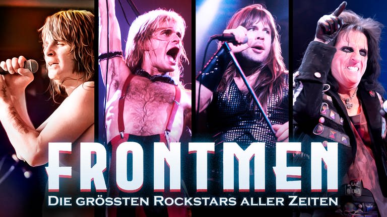 Illustration der "Frontmen"; Ozzy Osbourne (Black Sabbath), Bruce Dickinson (Iron Maiden), David Lee Roth (Van Halen) und Alice Cooper