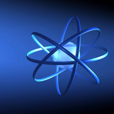 Stilisiertes blaues Atommodell: Ist das Sonnensystem mit dem Modell eines Atoms vergleichbar? Nein, die scheinbare Ähnlichkeit ist Zufall.
