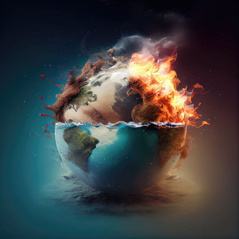 Die Illustration zeigt den Planeten Erde, der brennt.