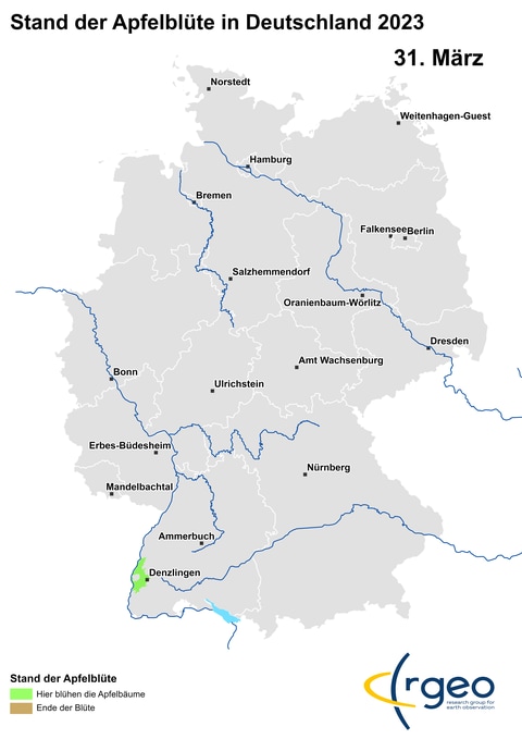 Landkarte von Apfelblütenland am 31. März 2023